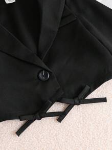 SHEIN 女童梭织纯色短款休闲风衣，休闲百搭梭织纯色翻领长袖修身白衬衫，返校季，返校季，夏季上衣，女童服装，娃娃衫，女童服装，搭配白衬衫外套，可爱上衣，返校季，母女/姐妹装。 - 黑色 - 查看 6