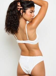 AiiRZ 精致网眼针织文胸和内裤套装女性蕾丝花边罗纹内衣日常舒适文胸内裤套装夏季家居服春季必备品