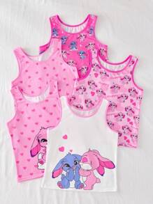 SHEIN 5pcs Tween Girls Heart Rabbit Print Soft & Comfortable Camisole Underwear Set,Back To School Fall Winter