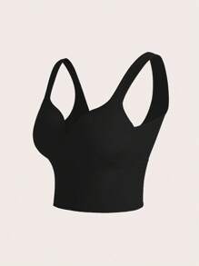 SHEIN Sports 2 件装纯色运动文胸露脐上衣，内置文胸，V 领运动文胸塑形上衣，聚拢上衣，内置文胸