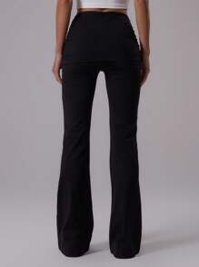 Musera Sport 高腰褶皱侧围裹式喇叭瑜伽裤活力健身夏季 Padel 俱乐部健身房健身 - 黑色 - 查看 4