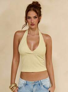 SHEIN BAE Women's Sexy Backless Halter Neck Sleeveless Top, Summer