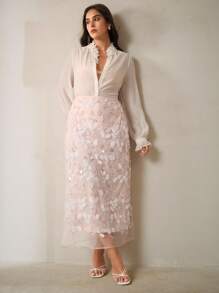 Anewsta 大码女式优雅亮片长款紧身裙，休闲春季、节日、度假、节日装，奶油黄 - 粉色 - 查看 5