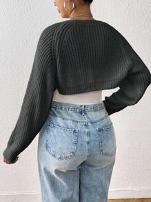 SHEIN EZwear 加绒罗纹针织开衫无吊带背心上衣春秋冬装 - 深灰色 - 查看 2