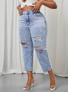 Slaydiva Quần Jeans Ống côn Co Giãn Thường Ngày Cỡ Lớn - Màu xanh lam - Xem 1