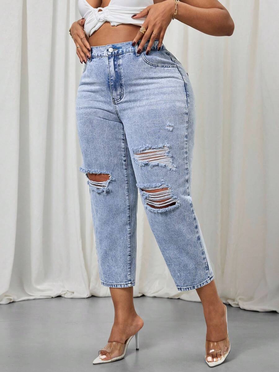 Slaydiva Quần Jeans Ống côn Co Giãn Thường Ngày Cỡ Lớn - Màu xanh lam - Xem 1