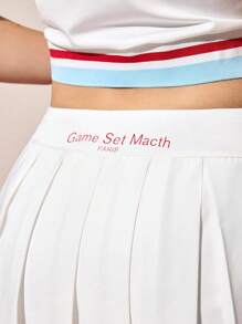 CourtClass Striped Print Contrast Color Pleated Sport Skort, Summer Pleated Tennis Skirt - Multicolor - View 8