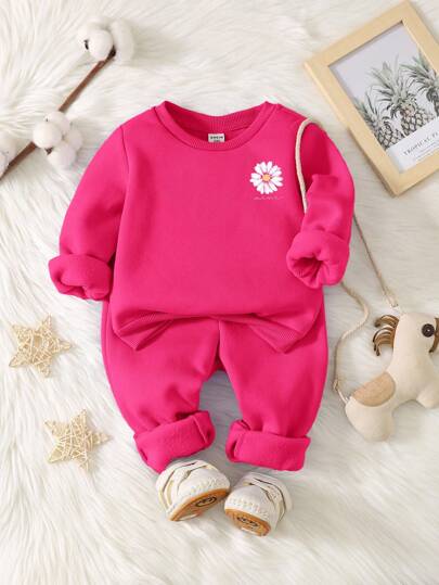 Baby Girl Knitted Soft Pullover Casual Thick Sweatshirt Set, Suitable For Autumn/Winter Fall