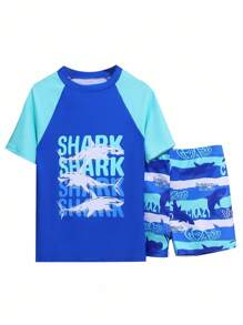 Tween Boys Shark Print Swimming Trunks With Graphic Print - Multicolor - View 7