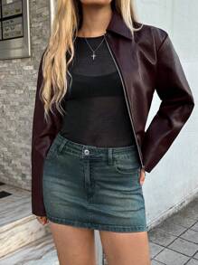 Forever 21 Casual Washed Blue Denim Mini Skirt - Navy Blue - View 7