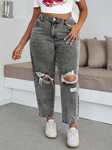 Slaydiva Quần Jeans Co Giãn Rộng Có Túi Cho Nữ Size Lớn - Xám - Xem 4