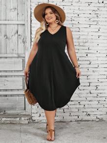SHEIN CURVE+ Curve Plus Size/Autumn Clothes /Fall Women Clothes/Winter Clothes For Women/Winter ClothesPlus Size Women's Solid Color Curved Hem Vest Dress Plus Size Dresses Plus Size Casual Dress Curvy Dress 8xl Dresses 5xl Dresses