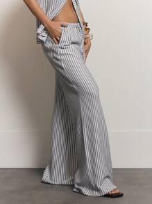 MUSERA Stripe Drawstring Wide Leg Trousers Cute Summer Holiday Vacation Casual Sexy Elegant Beach Classy Only Collective Office Attire For Women, Office Wear Women