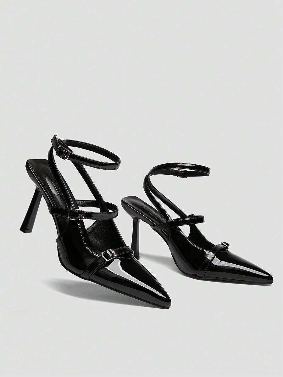 CUCCOO BIZCHIC 女士后跟系带蝴蝶结装饰高跟鞋，酒红色，适合春季、春假、复活节、圣诞节等场合穿着。 - 黑色 - 查看 1