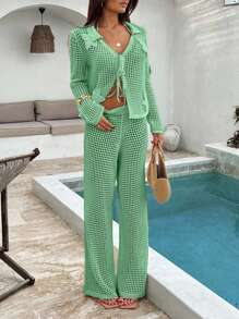 SHEIN Conjunto de 2 piezas de vestido de verano de algodón blanco con diseño de ganchillo y estilo boho para vacaciones en la playa o fiestas al aire libre