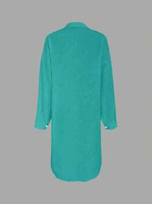 SHEIN LUNE Blusa con botones y hombros caídos plisada y larga para mujer