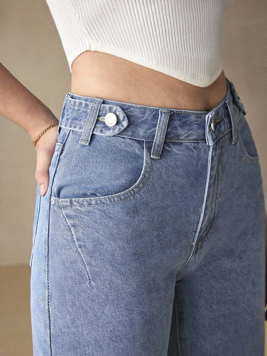 Selenza Bermudas de mezclilla sólidas - Azul lavado medio - Ver 1