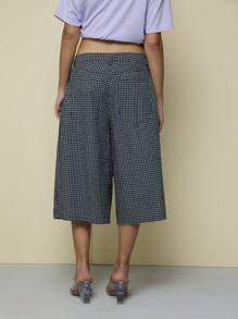 COUREZ 超大阔腿长款格纹牛仔短裤/Y2K 秋季女装冬装 100% 纯棉可爱外出装