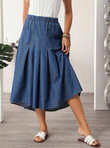 EMERY ROSE 女士休闲水洗褶皱牛仔迷你裙 - 藍色 - 查看 8