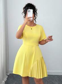 Elenzga 大码女式优雅简约褶皱连衣裙