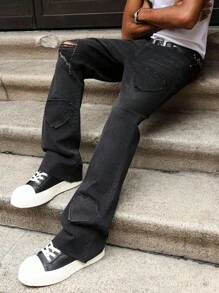 PAVTROS Quần Jeans Ống Loe Street Cho Nam, Quần Dài Rộng Thẳng Đơn Giản Phong Cách Mỹ Cổ Điển - màu đen - Xem 6
