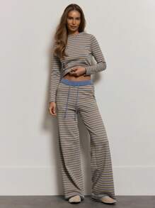 MUSERA 条纹连帽长袖修身针织上衣，可爱夏季度假机场街头休闲优雅酷炫套装上衣，仅限女性办公室着装，适合秋冬季日常办公穿着，时尚春季毛衣 - 彩色 - 查看 5