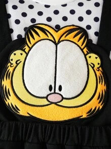 GARFIELD | SHEIN 少女卡通可爱猫咪刺绣连衣裙 & 圆领波点泡泡袖 T 恤夏日趣味 2 件套 - 黑與白 - 查看 4