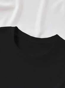 Women's Casual Heart & Flower Print Round Neck T-Shirt, Summer - Black - View 5