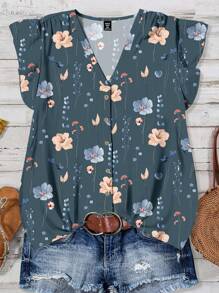 EMERY ROSE 大码休闲花卉印花衬衫，适合夏季 - 彩色 - 查看 1