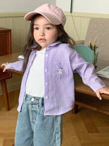 Hapijoa 女婴条纹休闲宽松长袖上衣，夏季，幼儿秋季服装 - 淡紫色 - 查看 2