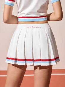 CourtClass Striped Print Contrast Color Pleated Sport Skort, Summer Pleated Tennis Skirt - Multicolor - View 1