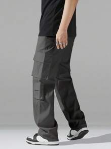 Manfinity Hypemode 男士抽绳腰多口袋宽松休闲裤，男士秋季户外服装，2025秋季男士服装，男士秋季外出服装，2025新款男士秋季百搭休闲裤，秋季 - 深灰色 - 查看 4