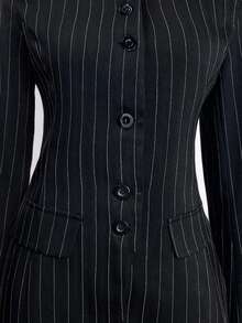 COSMINA 女士条纹圆领长袖单排扣休闲常规夹克秋冬女士细条纹西装外套