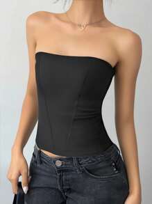 SHEIN LUNE Damen ärmelloses Crop Top mit Rollkragen, Einfarbig, europäisches & amerikanisches Modedesign, körperbetonter Schnitt, Frühling/Sommer - Schwarz - Übersicht 5