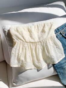 Comfortcana 女士花卉印花荷叶边下摆抹胸度假装 - 米色 - 查看 3