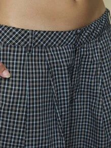 COUREZ 超大阔腿长款格纹牛仔短裤/Y2K 秋季女装冬装 100% 纯棉可爱外出装