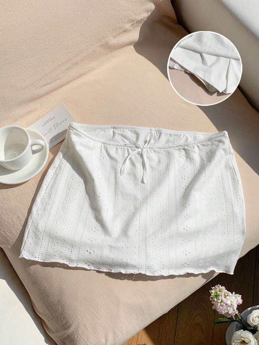 Comfortcana Casual Summer Holiday White Textured Low Waist Mini Skirt