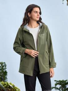 In My Nature Women's Casual Daily Fall Letter Pattern Zipper Front Drawstring Hooded Outdoor Jacket, Waterproof Rain Jacket - Army Green - View 7
