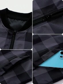 Manfinity Homme Men's Checkered Print Long Sleeve Casual Baseball Jacket, Men Bomber Jacket, Checkered Jacket, Men Plaid Jacket, Jacket For Man , Fall - Multicolor - View 4