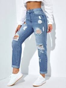 SHEIN Essnce Quần Jeans Skinny Co Giãn Thường Ngày Cho Nữ Dài 7/8 - Rửa nhẹ - Xem 3