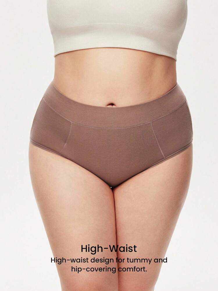 Plus 2-Pack Airy Cotton Mid Waist Briefs Waist Women Underwear Panties Set
