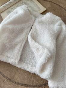 SHEIN 女婴幼儿/新生儿（0-3岁）休闲轻便连帽夹克，适合春夏季日常穿着 - 白色 - 查看 7