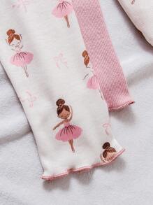 SHEIN 4 件套女婴休闲可爱芭蕾女孩图案粉色 2 件长袖上衣 + 2 件裤子套装，秋冬 - 彩色 - 查看 8