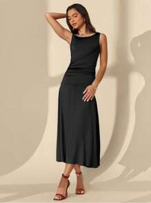 TrendSteals Women Elegant Sleeveless Maxi Knitted Dress - Black - View 4