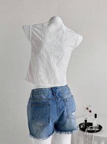 SHEIN Unity 女士纯色雪纺V领系带吊带背心，度假风格 - 白色 - 查看 2