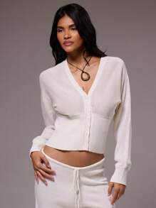 MUSERA 针织V领纽扣罗纹腰带收口开衫，春季Y2K 90年代休闲可爱秋季冬日日常办公圣诞节工作时尚