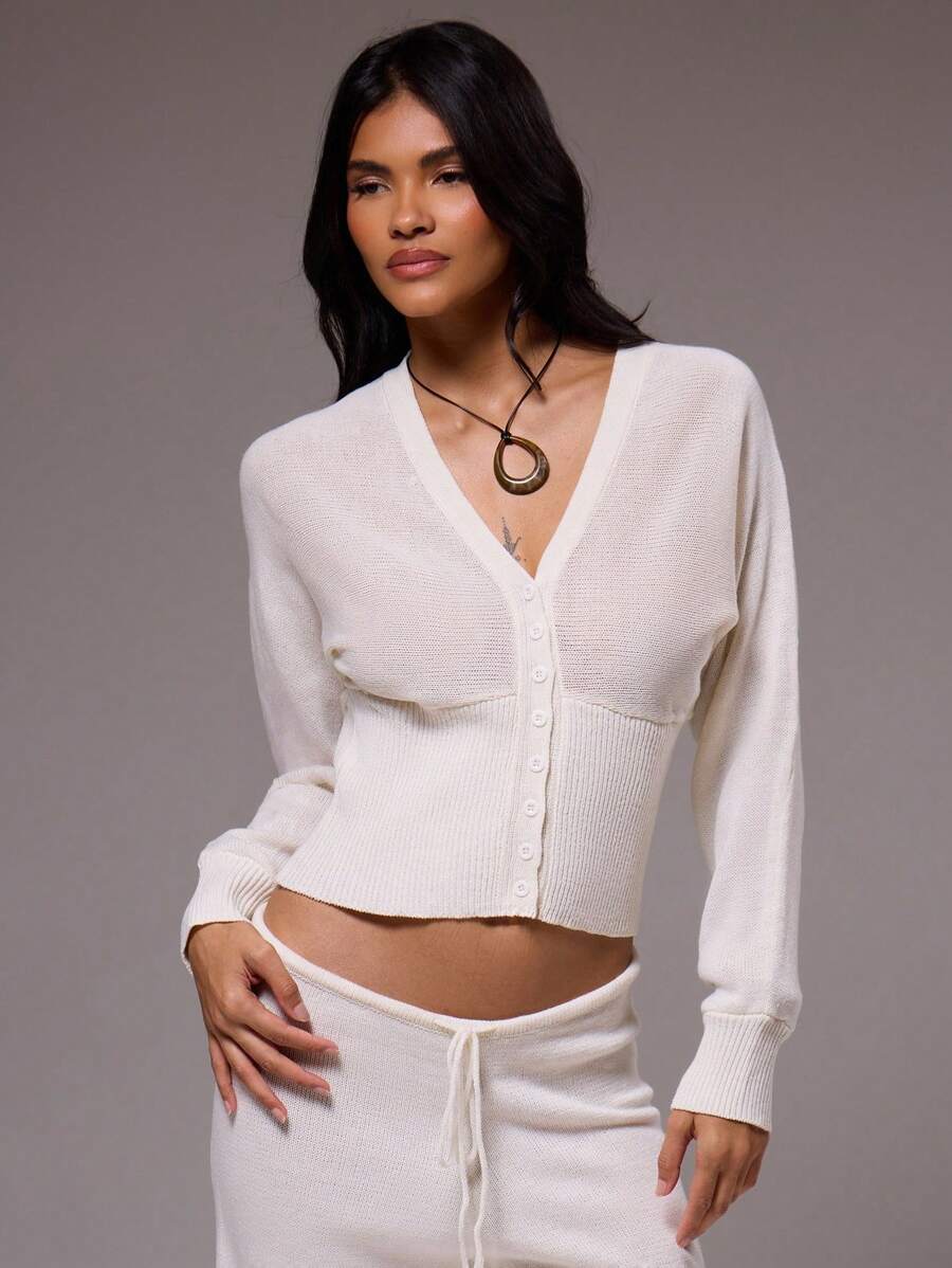 MUSERA 针织V领纽扣罗纹腰带收口开衫，春季Y2K 90年代休闲可爱秋季冬日日常办公圣诞节工作时尚