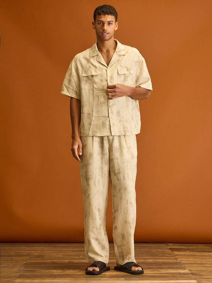 Musero 修身直筒裤全身图案褶皱裤套装春夏假期 - 黑色 - 查看 1