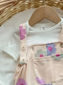 新生女婴可爱百搭粉色花朵图案连体衣，秋冬 - 杏色 - 查看 5