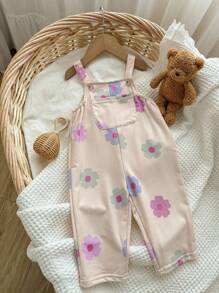 新生女婴可爱百搭粉色花朵图案连体衣，秋冬 - 杏色 - 查看 6